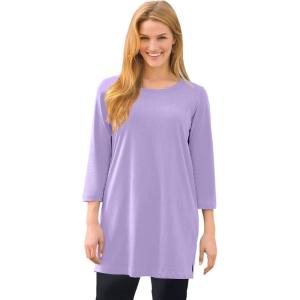 Woman Within Plus Size Perfect Three-Quarter-Sleeve Scoopneck Tunic(Soft Iris)