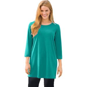 Woman Within Plus Size Perfect Three-Quarter-Sleeve Scoopneck Tunic(Waterfall)