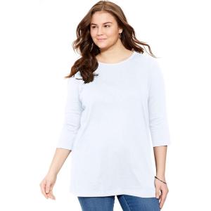 Woman Within Plus Size Perfect Three-Quarter-Sleeve Scoopneck Tunic(White)