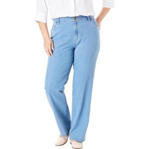 Woman Within Plus Size Perfect Wide-Leg All-Cotton Denim Five-Pocket Jeans(Light Stonewash)