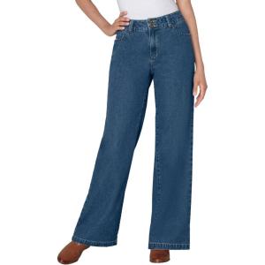 Woman Within Plus Size Perfect Wide-Leg All-Cotton Denim Five-Pocket Jeans(Medium Stonewash)