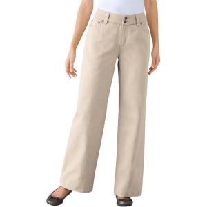 Woman Within Plus Size Perfect Wide-Leg All-Cotton Denim Five-Pocket Jeans(Natural Khaki)