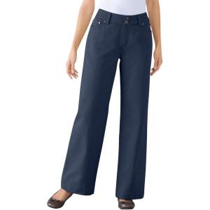 Woman Within Plus Size Perfect Wide-Leg All-Cotton Denim Five-Pocket Jeans(Navy)