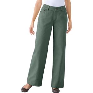 Woman Within Plus Size Perfect Wide-Leg All-Cotton Denim Five-Pocket Jeans(Pine)