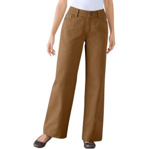 Woman Within Plus Size Perfect Wide-Leg All-Cotton Denim Five-Pocket Jeans(Toffee)