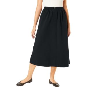 Woman Within Plus Size Petite 7-Day Elastic-Waist All-Cotton Pull-On Denim Jeans Skirt(Black)