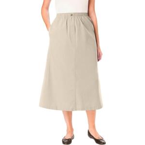 Woman Within Plus Size Petite 7-Day Elastic-Waist All-Cotton Pull-On Denim Jeans Skirt(Natural Khaki)