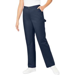 Woman Within Plus Size Petite Back-Elastic All-Cotton Denim Carpenter Jeans(Navy)
