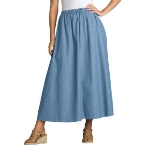 Woman Within Plus Size Petite Drawstring Denim Skirt(Light Wash)