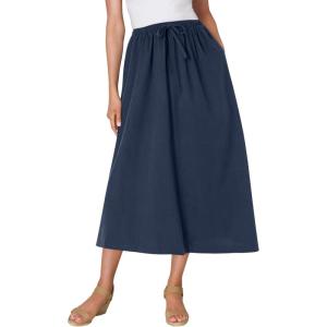 Woman Within Plus Size Petite Drawstring Denim Skirt(Navy)