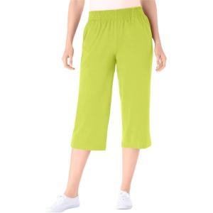 Woman Within Plus Size Petite Elastic-Waist Pull-On Knit Pocket Capri Pants(Lime)