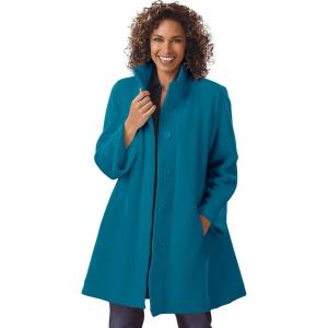 Woman Within Plus Size Petite Fleece Swing Funnel-Neck Coat(Deep Teal)