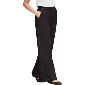 Woman Within Plus Size Petite Perfect Elastic-Waist Wide-Leg All-Cotton Pull-On Denim Jeans(Black)