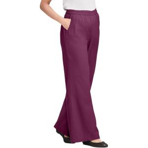 Woman Within Plus Size Petite Perfect Elastic-Waist Wide-Leg All-Cotton Pull-On Denim Jeans(Deep Claret)