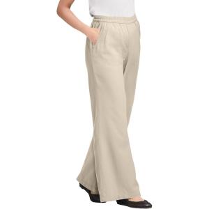 Woman Within Plus Size Petite Perfect Elastic-Waist Wide-Leg All-Cotton Pull-On Denim Jeans(Natural Khaki)
