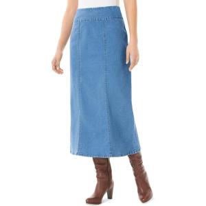 Woman Within Plus Size Petite Pull-On Elastic-Waist Stretch Denim Skirt(Light Stonewash)