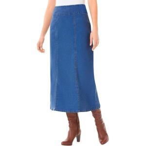 Woman Within Plus Size Petite Pull-On Elastic-Waist Stretch Denim Skirt(Medium Stonewash)