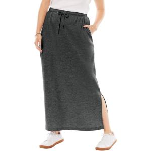 Woman Within Plus Size Petite Sport Knit Side-Slit Skirt(Heather Charcoal)