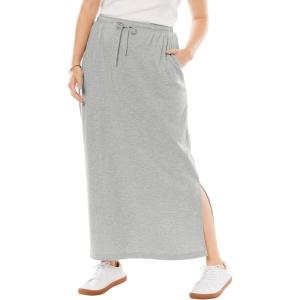 Woman Within Plus Size Petite Sport Knit Side-Slit Skirt(Heather Grey)