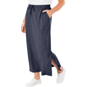 Woman Within Plus Size Petite Sport Knit Side-Slit Skirt(Heather Navy)