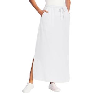 Woman Within Plus Size Petite Sport Knit Side-Slit Skirt(White)