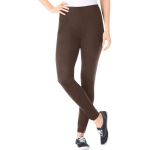 Woman Within Plus Size Petite Stretch-Cotton Knit Pull-On Leggings(Chocolate)