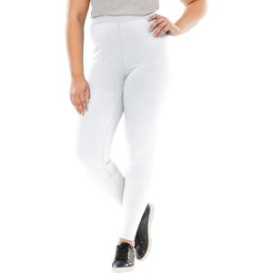 Woman Within Plus Size Petite Stretch-Cotton Knit Pull-On Leggings(White)