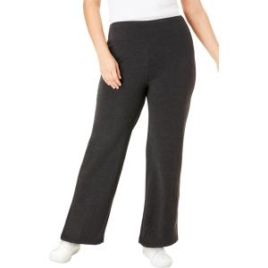 Woman Within Plus Size Petite Stretch-Cotton Knit Pull-On Wide-Leg Leggings(Heather Charcoal)