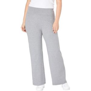 Woman Within Plus Size Petite Stretch-Cotton Knit Pull-On Wide-Leg Leggings(Medium Heather Grey)