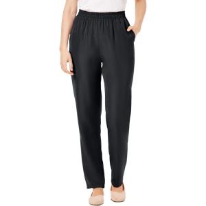 Woman Within Plus Size Petite Woven Pull-On Pants(Black)