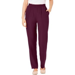 Woman Within Plus Size Petite Woven Pull-On Pants(Deep Claret)