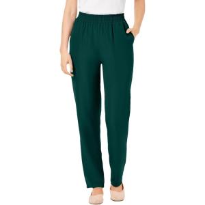 Woman Within Plus Size Petite Woven Pull-On Pants(Emerald Green)