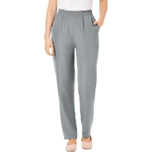 Woman Within Plus Size Petite Woven Pull-On Pants(Gunmetal)