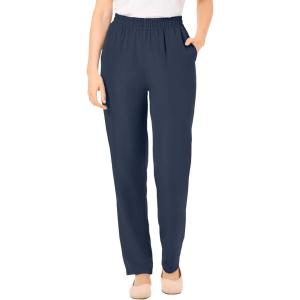 Woman Within Plus Size Petite Woven Pull-On Pants(Navy)