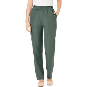 Woman Within Plus Size Petite Woven Pull-On Pants(Pine)