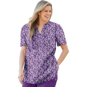 Woman Within Plus Size Pintucked Half-Button Tunic(Radiant Purple Blooming Ditsy)