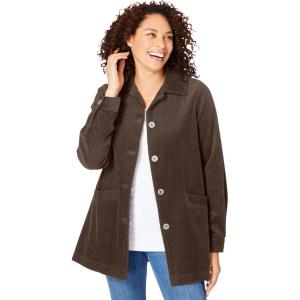 Woman Within Plus Size Pleat-Back Corduroy Jacket Long Oversized Barn Coat(Chocolate)