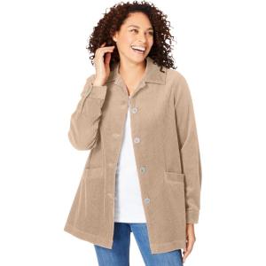 Woman Within Plus Size Pleat-Back Corduroy Jacket Long Oversized Barn Coat(New Khaki)