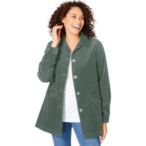 Woman Within Plus Size Pleat-Back Corduroy Jacket Long Oversized Barn Coat(Pine)