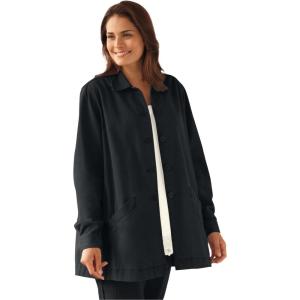 Woman Within Plus Size Pleat-Back Denim Jacket Long Oversized Jean Coat(Black)