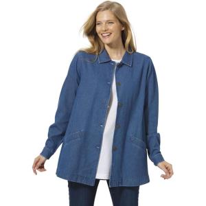 Woman Within Plus Size Pleat-Back Denim Jacket Long Oversized Jean Coat(Medium Stonewash)