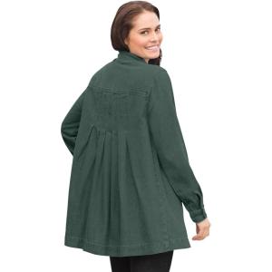 Woman Within Plus Size Pleat-Back Denim Jacket Long Oversized Jean Coat(Pine)