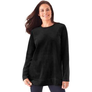 Woman Within Plus Size Plush Velour Tunic Sweatshirt(Black)