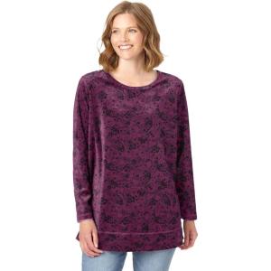 Woman Within Plus Size Plush Velour Tunic Sweatshirt(Deep Claret Floral Paisley)