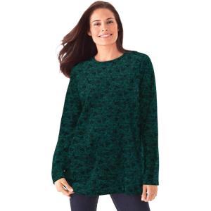 Woman Within Plus Size Plush Velour Tunic Sweatshirt(Emerald Green Floral Paisley)