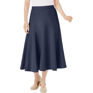 Woman Within Plus Size Print Linen-Blend Midi Skirt (Petite Available)(Navy)