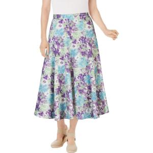 Woman Within Plus Size Print Linen-Blend Midi Skirt (Petite Available)(Pretty Violet Floral)