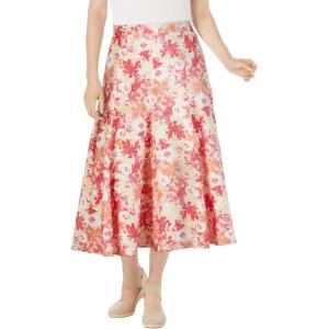 Woman Within Plus Size Print Linen-Blend Midi Skirt (Petite Available)(Sweet Coral Floral)