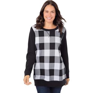 Woman Within Plus Size Printed Sweatshirt(Black Buffalo Plaid)