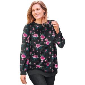 Woman Within Plus Size Printed Sweatshirt(Black Rose)